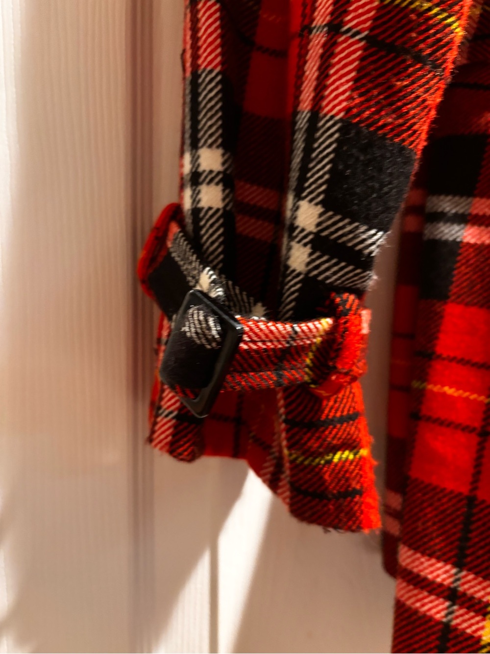 Evan Picone Red and Black Plaid Belted Trench - Picture 4 of 12
